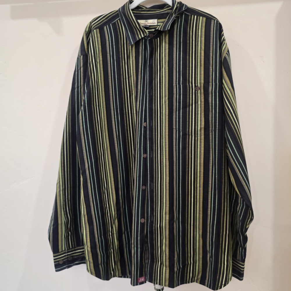 Tommy Bahama 100% Silk Men's Large Striped Button Down Long Sleeve Shirt